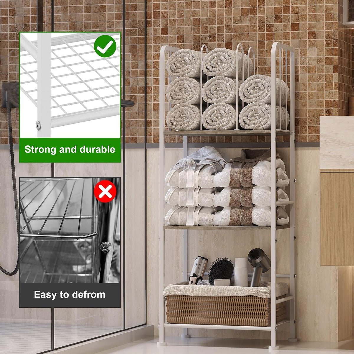 3-Tier Freestanding Towel Racks for Bathroom, White Towel Rack Stand