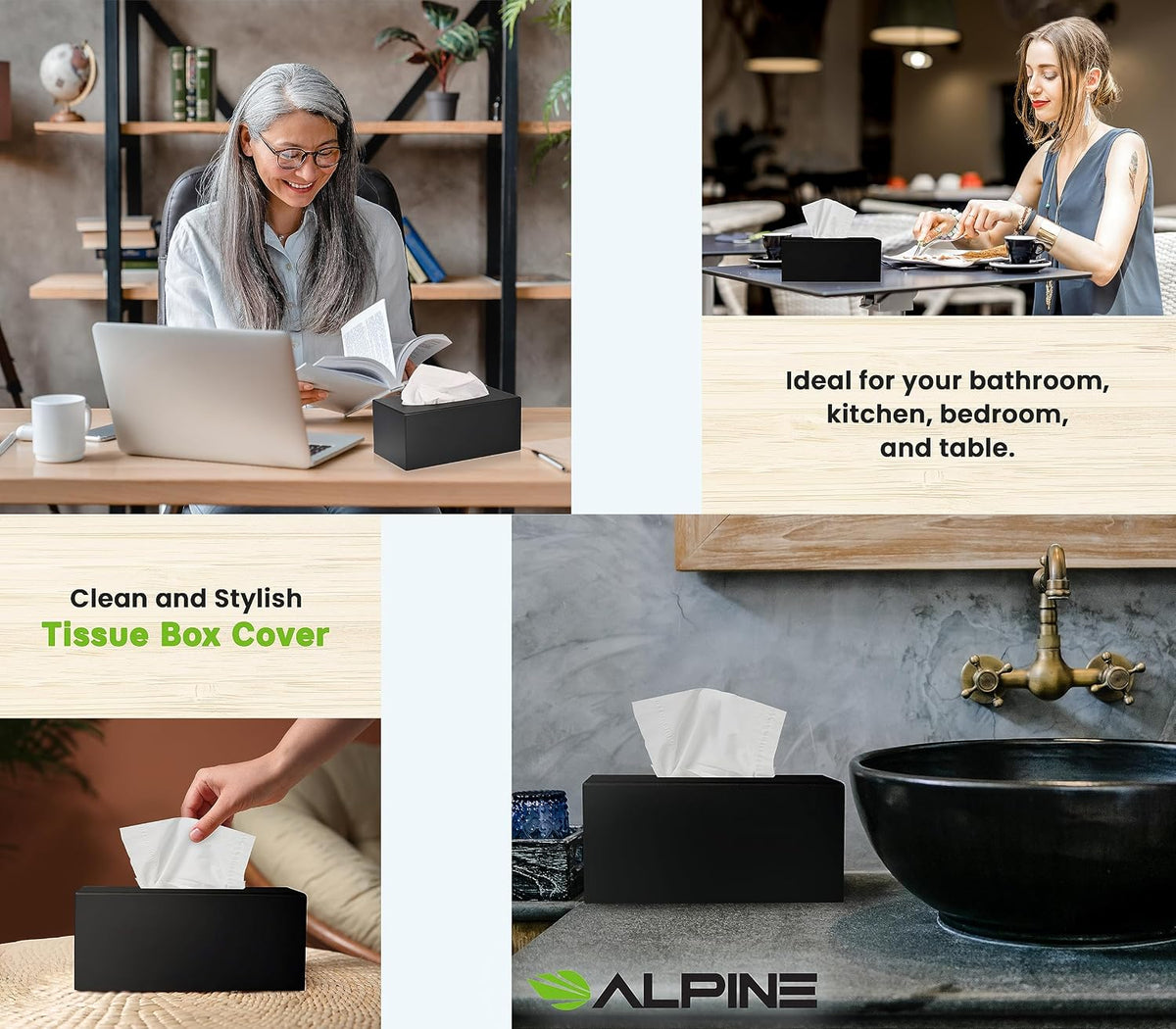 Alpine Industries Acrylic Rectangular Facial Tissue Dispenser Box - Modern Plastic Paper Towel Holder for Car, Kitchen Countertop, Bathroom & Shop (Rectangular)