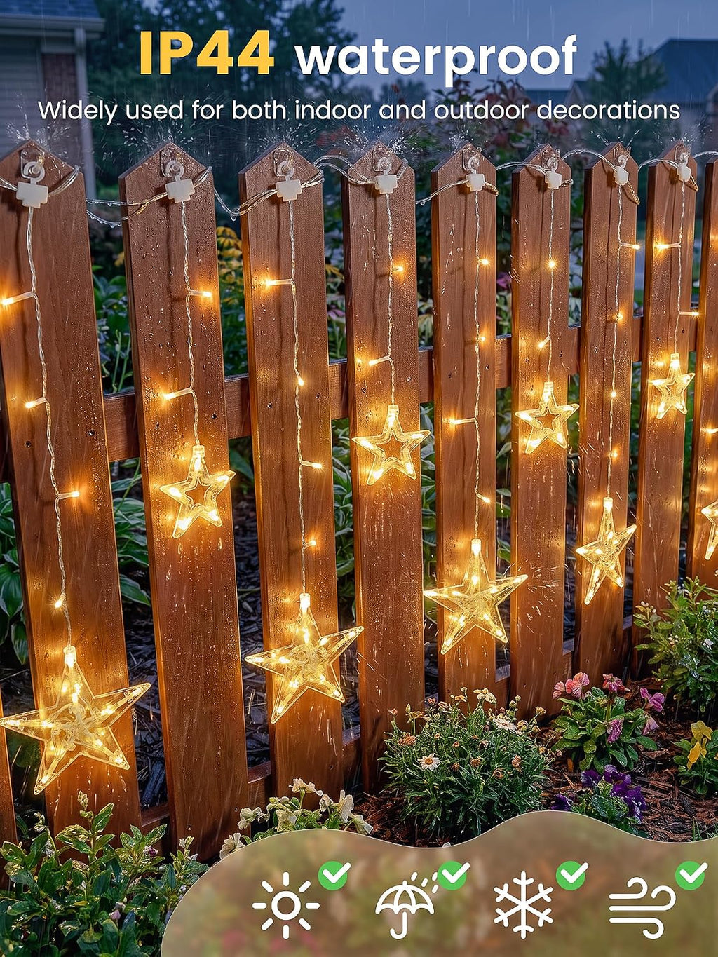 Star Icicle Lights,126 LED Christmas Curtain Lights,8.2FT