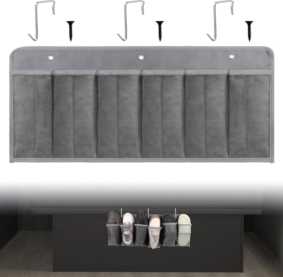 RVZONE RV Shoe Pockets 6 Large Pockets, Hanging Organizer with Sturdy Hooks