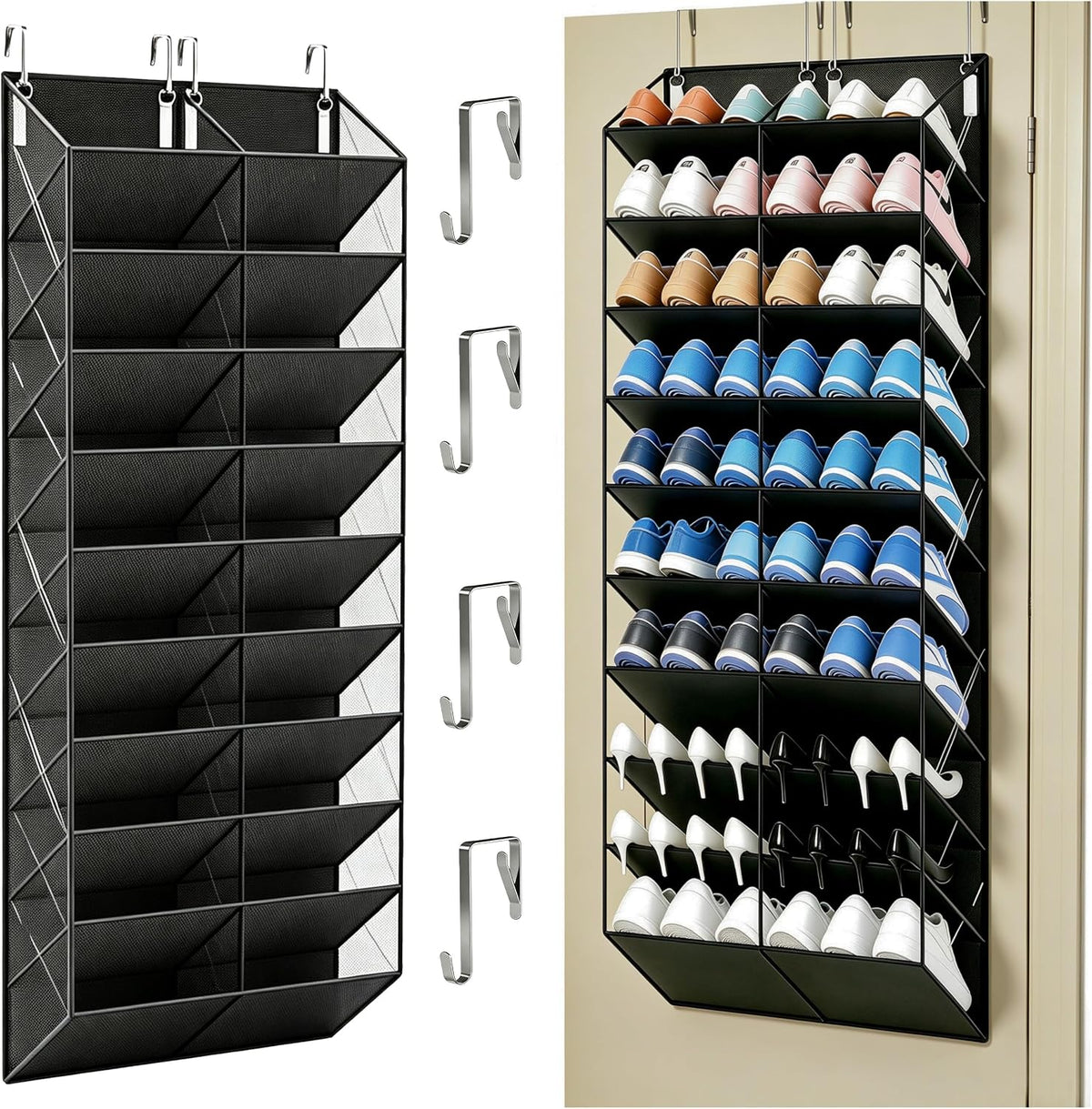 20-30 Pair Over The Door Shoe Organizer,10-Tier Breathable Hanging Shoe Rack for Closet,Upgrade Anti-Scratch Heavy Duty Hook Fit All the Family's Sneakers, Boots, Heels