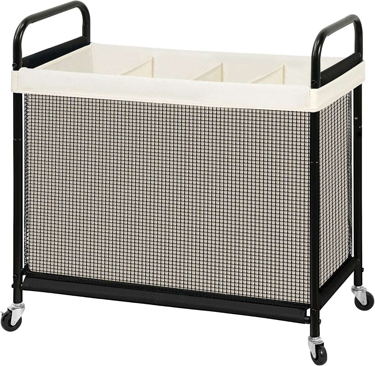 STO STO Laundry Hamper 4 Section, 140L Rolling Laundry Sorter Cart with Removable and Washable Liner Bag, Clothes Hamper with Wheels and Metal Handle for Laundry Room and Bedroom, Beige