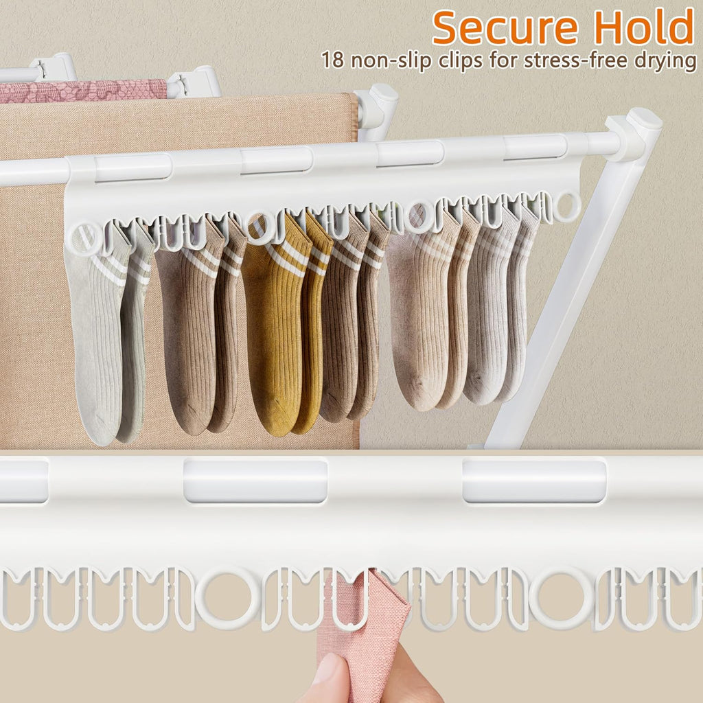 Drying Rack Clothing,12 Drying Poles with Sock Clips Clothes Drying Rack