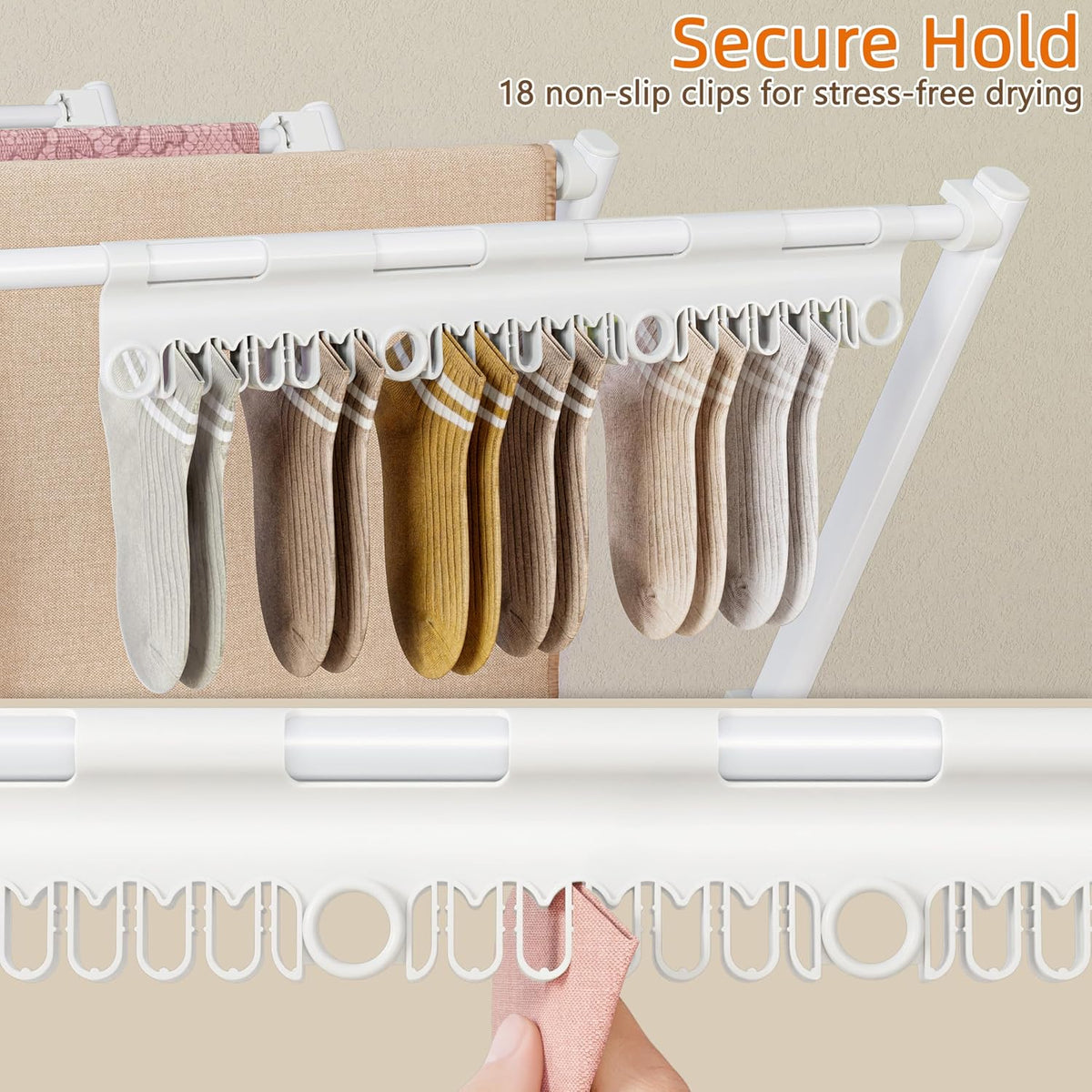 Drying Rack Clothing,12 Drying Poles with Sock Clips Clothes Drying Rack