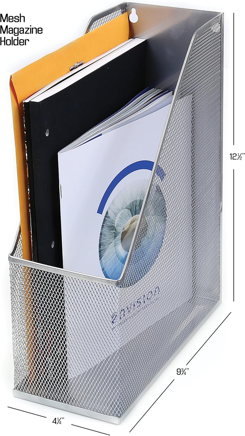 YBM HOME Mesh Steel Deluxe Magazine Rack, Extra Wide Magazine File Holder (1, Silver)