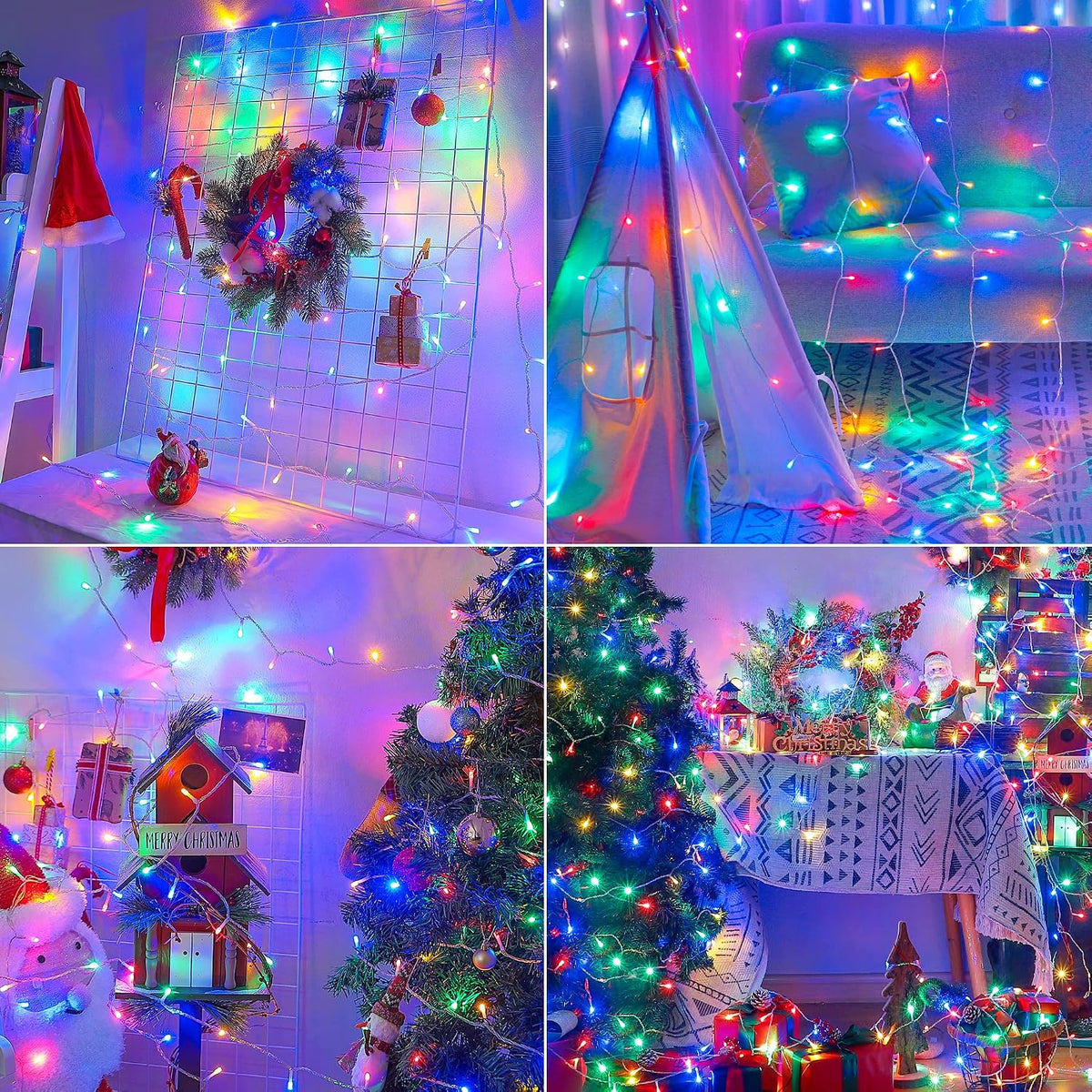 YOUNGAR 98FT String Lights Outdoor, 8 Modes Fairy Twinkle Christmas 200 LED Lights, 30V Plug-in for Tree, Home, Garden, Wedding, Party, Holiday Indoor Decoration, Multicolor