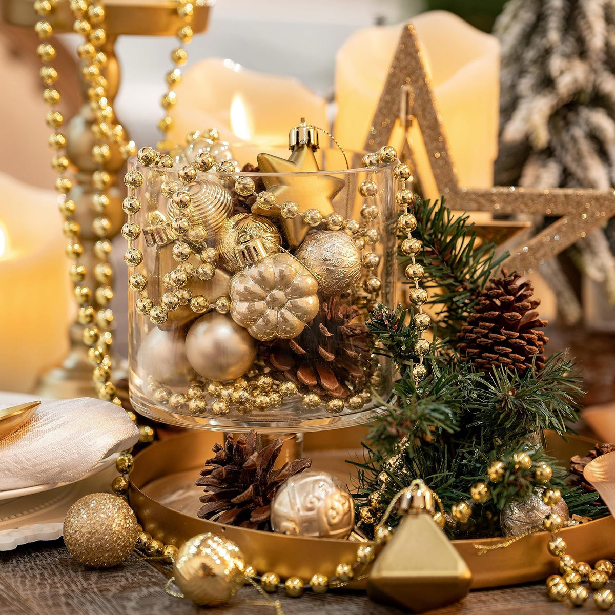 DecorbyHannah 45ct Mini Christmas Ornaments Set Tree Decorations Gold White