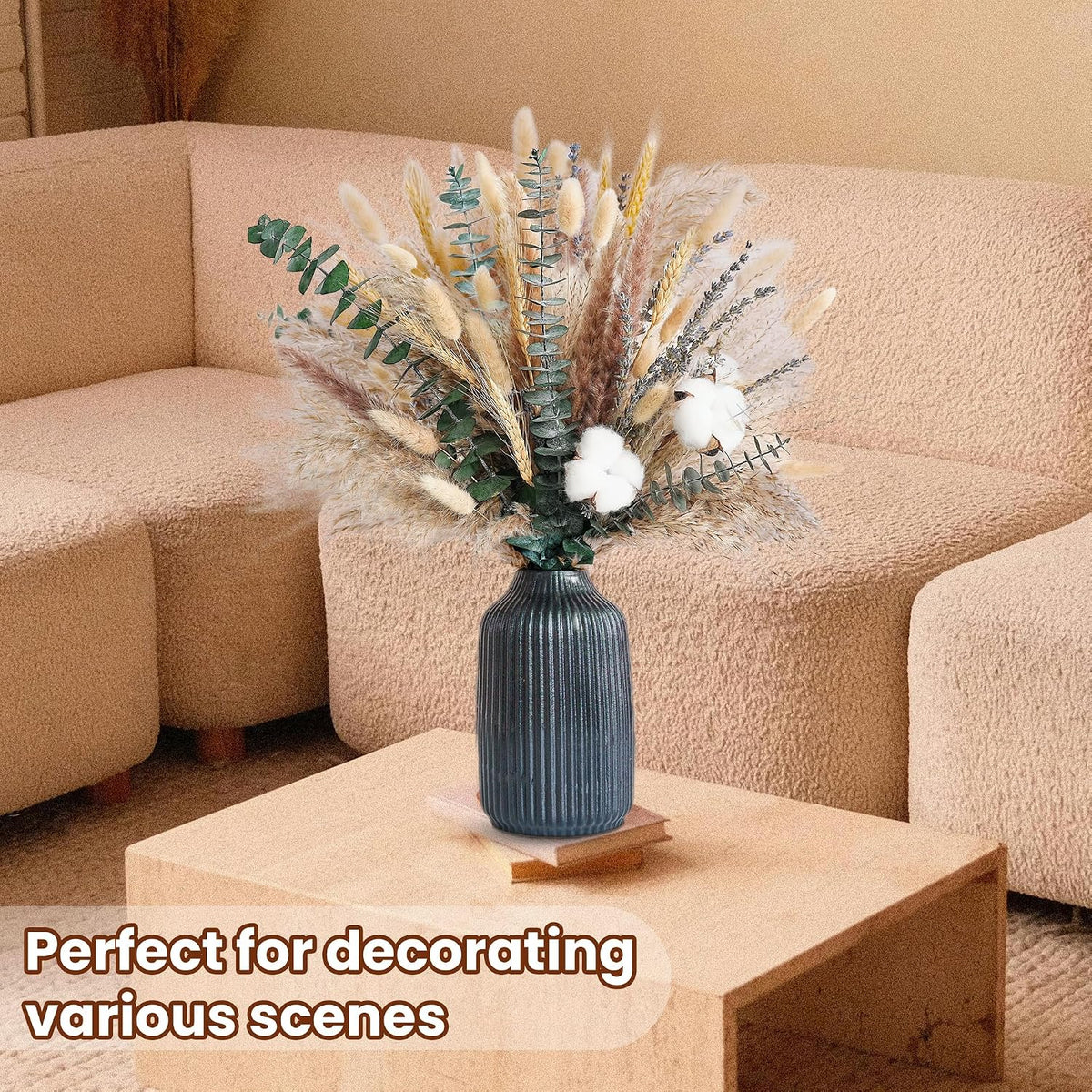 Handmade Dried Flower Bouquet - Pampas Grass, Eucalyptus & Cotton Stems - Boho Home Decor, Wedding Centerpiece, Floral Arrangements & Vase Fillers