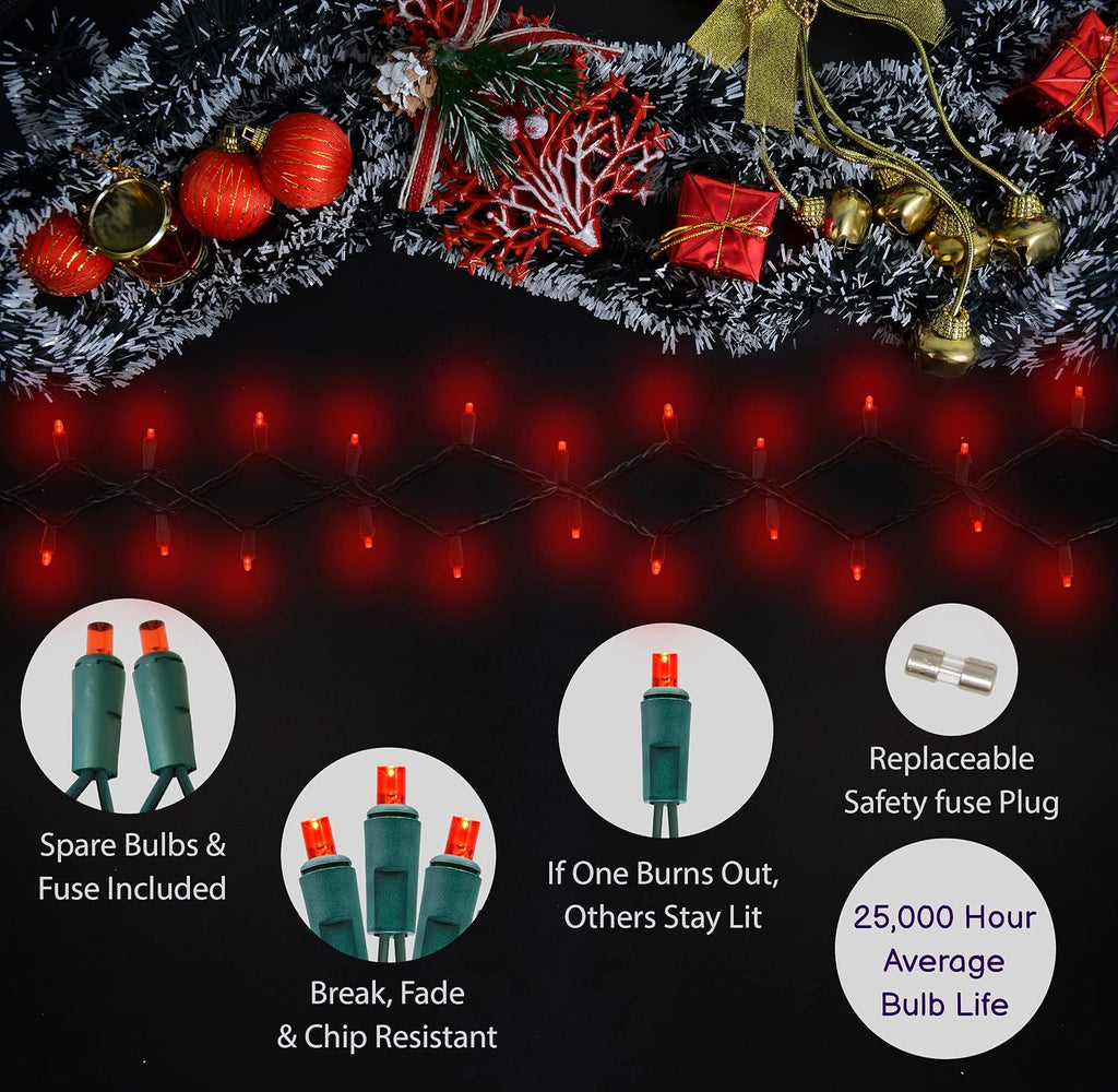 Holiday Essence Essence LED Mini Christmas Lights Set, 60 5mm Red String Lights, Green Wire, for Indoor Outdoor Décor, Valentines, Home, Wedding, Patio, Garden Decorations, UL Certified