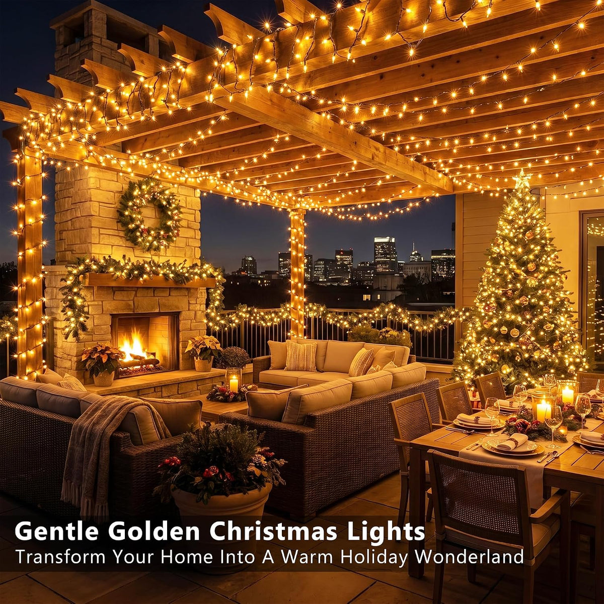 BrizLabs Gold Christmas Lights 300 Count 69.6ft Incandescent String Lights