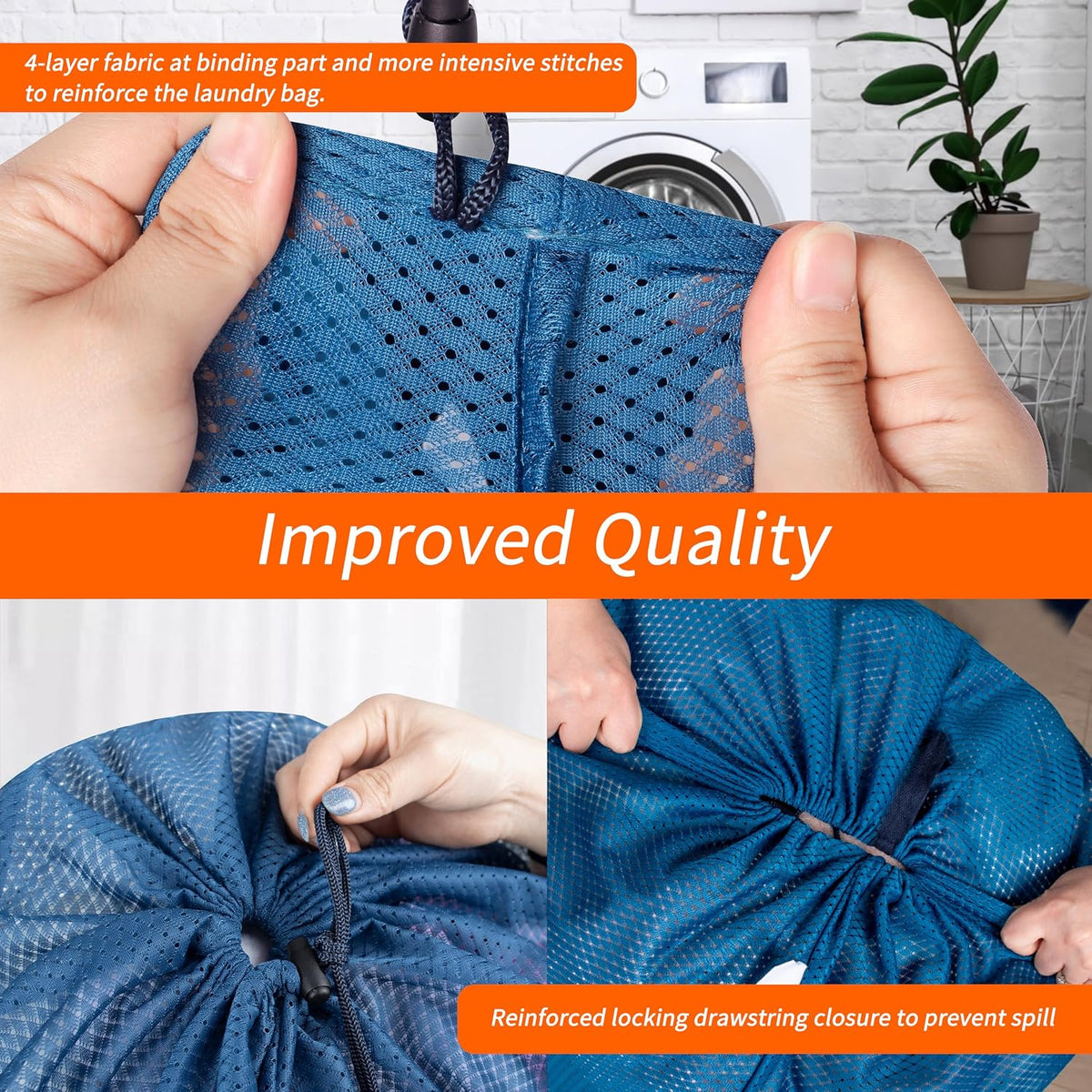 Polecasa 2 Pack Heavy Duty Diamond Mesh Laundry Bag, 24x36", Blue