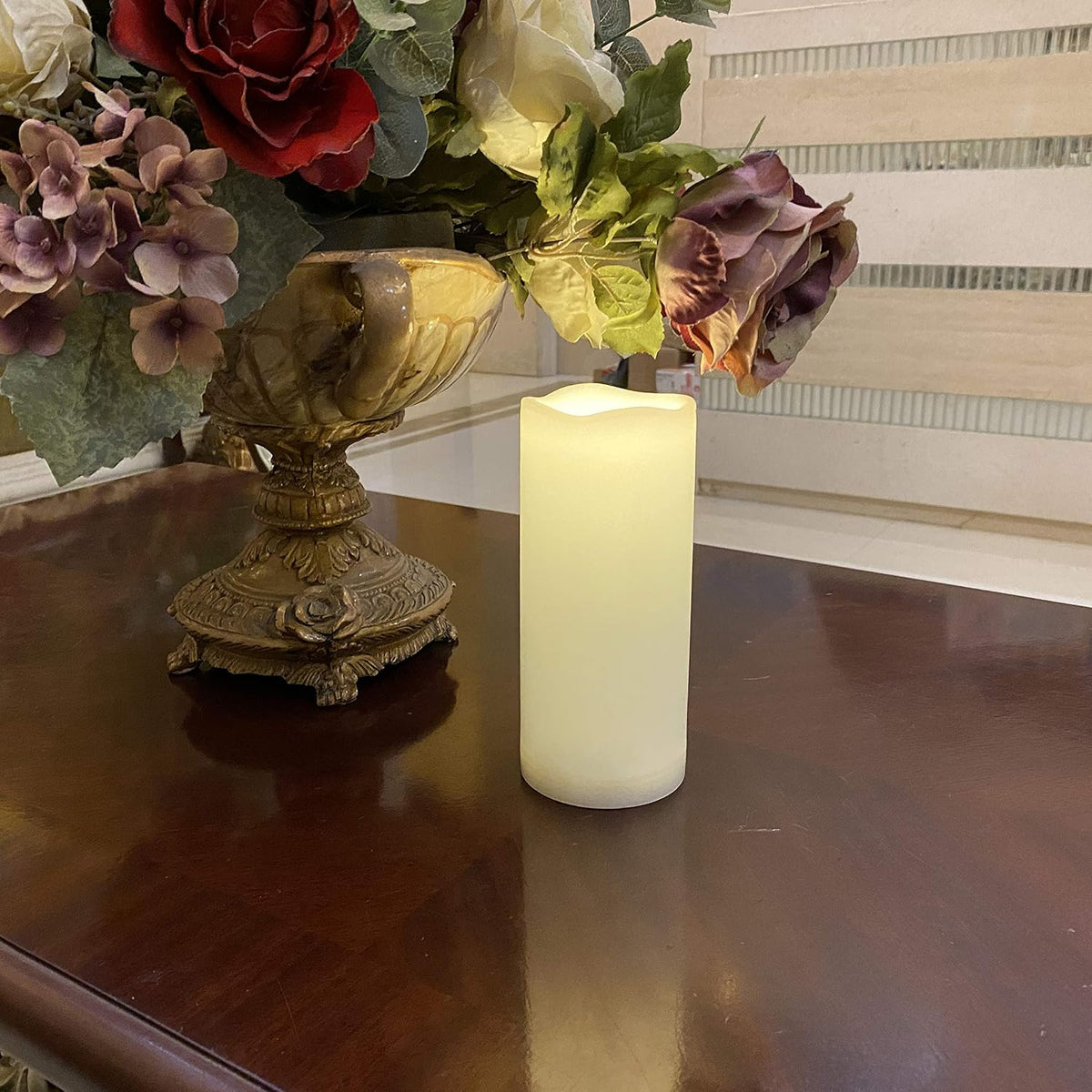 1 Pack Outdoor LED Flameless Pillar Candle with Remote and Timer, 3” x 7”