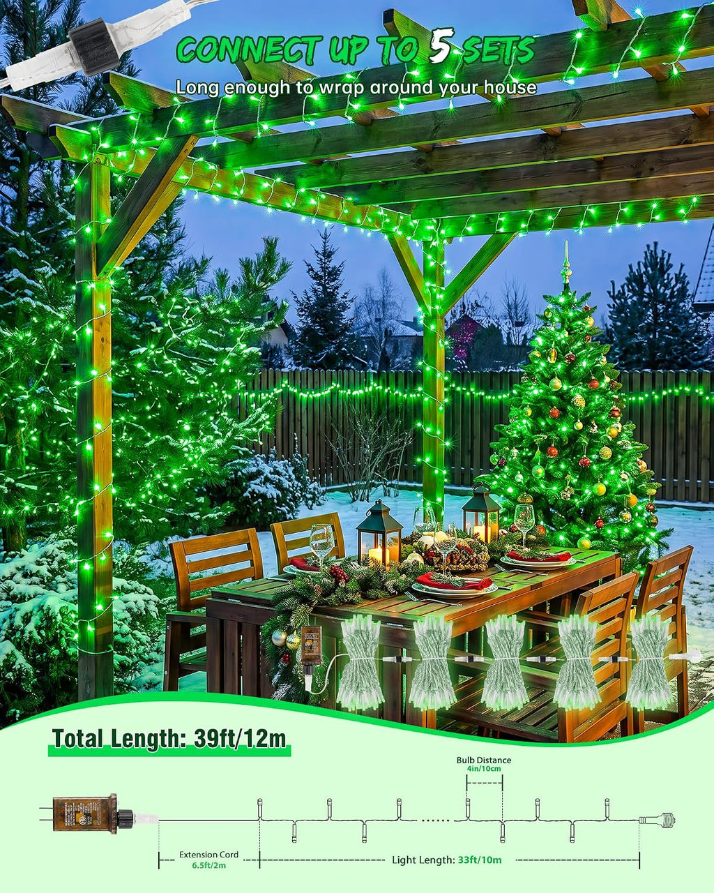 Green Christmas Halloween String Lights, 33FT 100 LED Fairy Lights