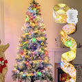Christmas Tree Ribbon String Lights - 33ft 100 LED Battery Powered Fairy Lights with Timer and 8 Lighting Mode, Ribbon Bows Lights for 6ft - 8ft Christmas Tree New Year Decor, Gold Ribbon, Multi-color