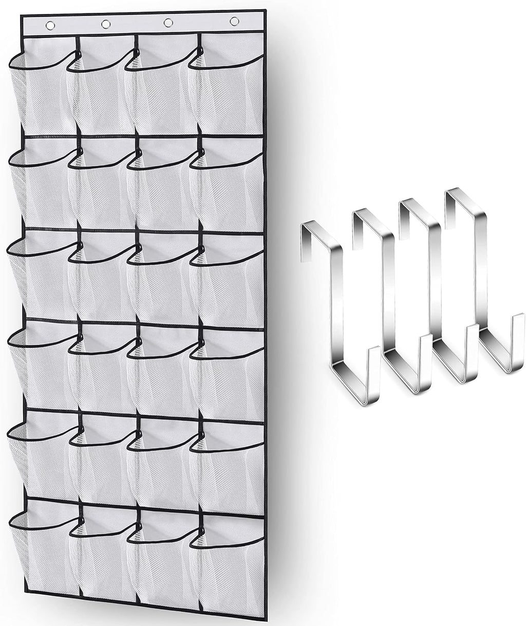 MISSLO Over The Door Shoe Organizer 24 Large Mesh Pockets, White