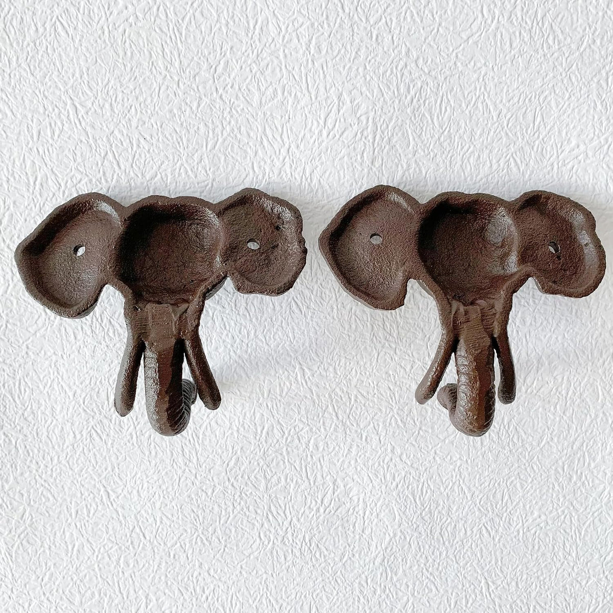 Rustic Elephant-Shaped Decorative Wall Hook Rack Hangers for Hanging Clothes, Coats, Towels, Keys, and Hats, 2-Pack Antique Cast Iron Mounted Wall Hooks