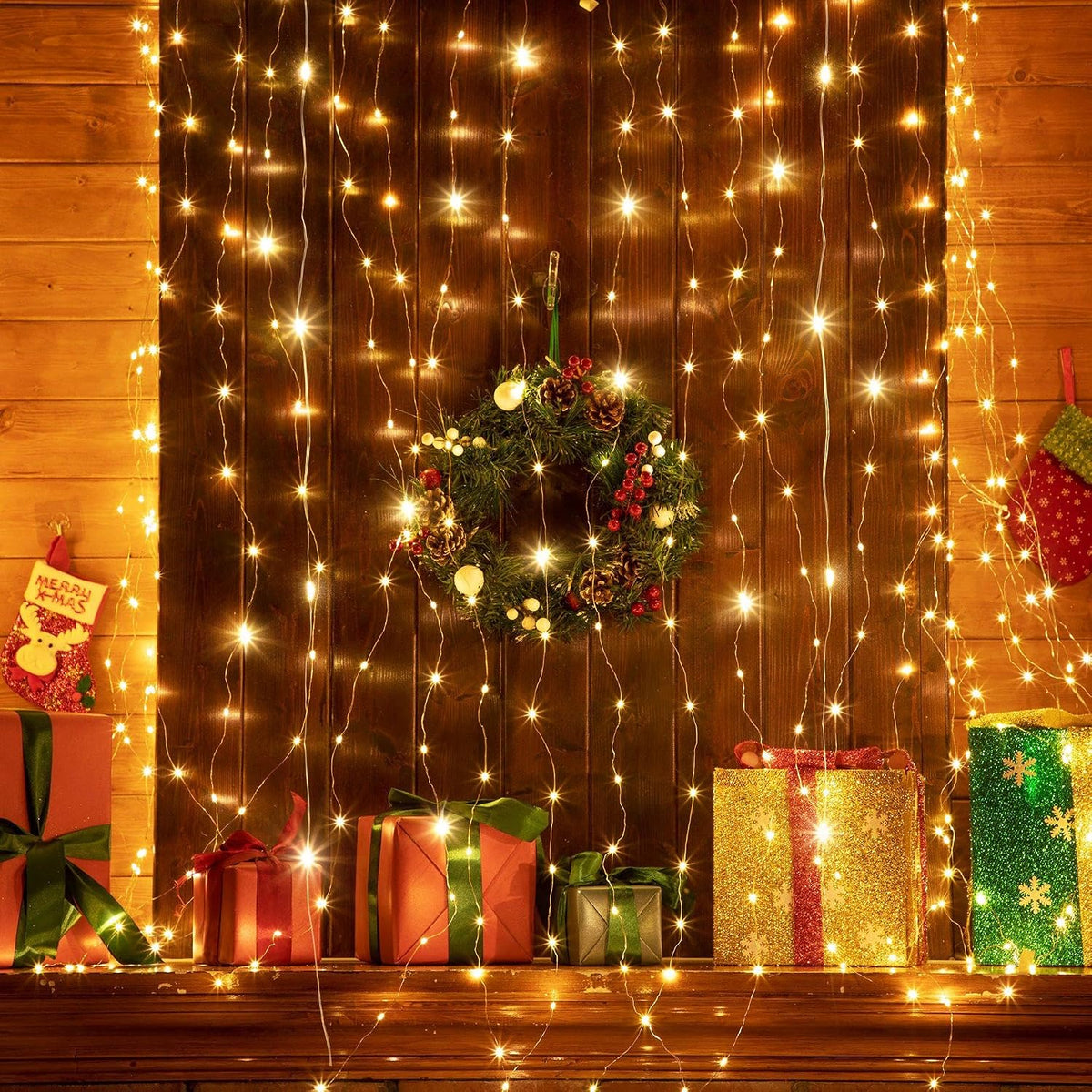 2 Pack 195 LED Curtain Tapestry Lights, 6.5 x 5 ft Backdrop String Lights