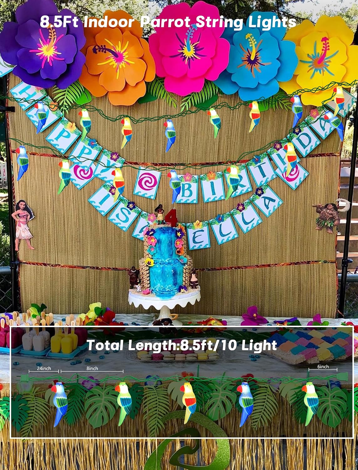 8.5FT Parrot String Lights, Outdoor Tropical Themed LED String Lights with 10 3D Multicolor Bird Lights, Plug in Hanging Fairy Lights for Tent, Party, Bar, Garden, Bedroom Decor