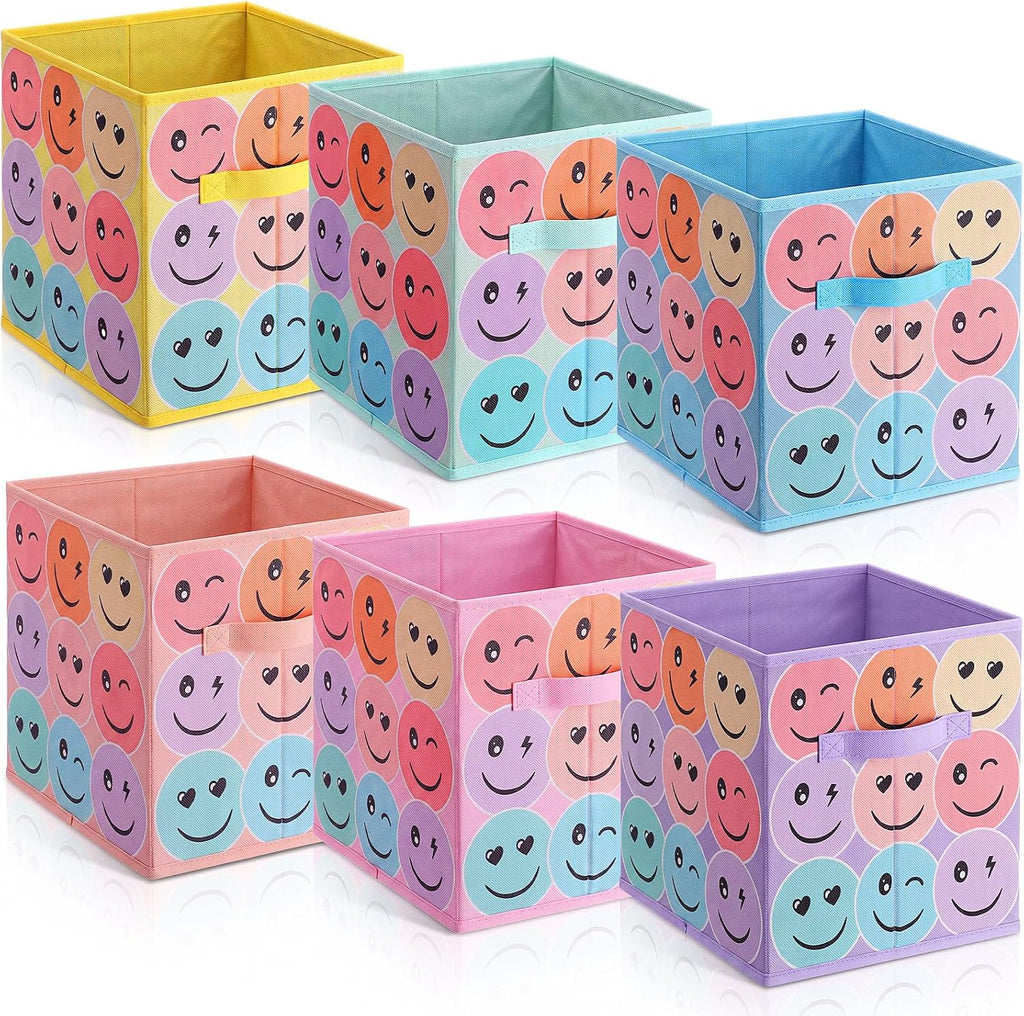 Reallnaive 6 Pcs 11 Inch Pastel Fabric Book Bins Classroom Storage Cubes
