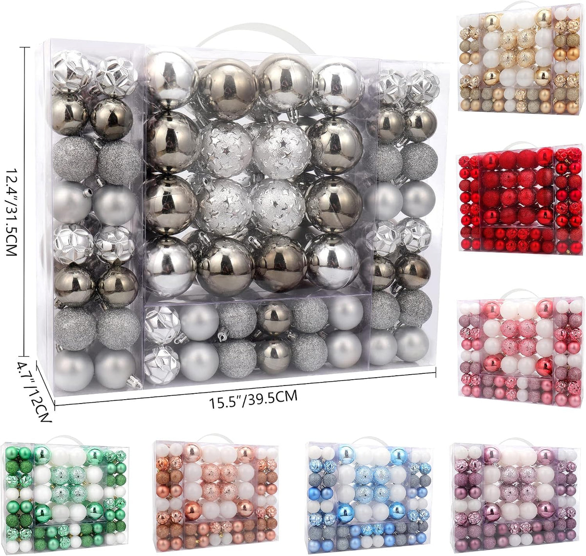 87ct Christmas Ball Ornaments Set Shatterproof Seasonal Hanging Decorations with Reusable Hand-held Gift Package for Xmas Tree Holiday Party and Home Decor, Silver