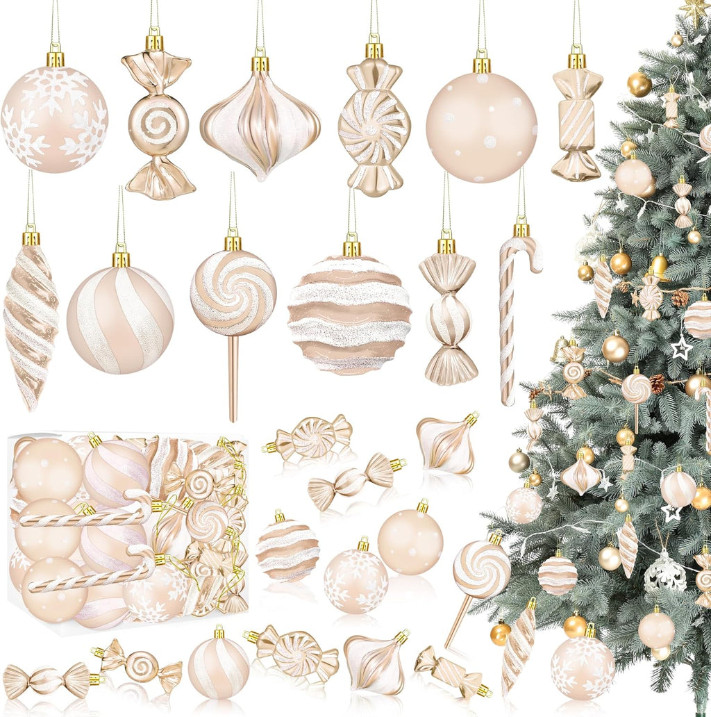 48Pcs Christmas Ornament Candy Lollipop Set Hanging Plastic, Champagne Gold