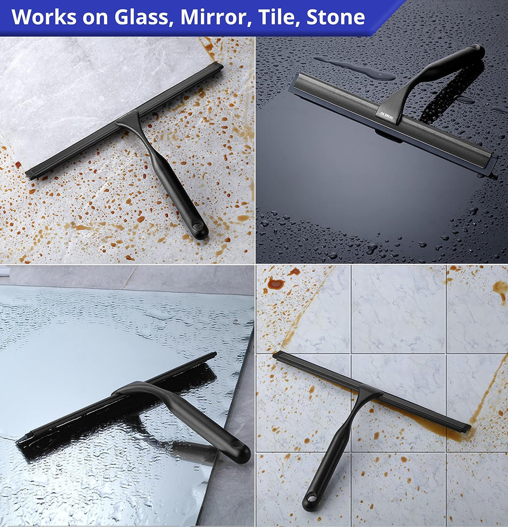 HOME SO Stainless Steel Shower Squeegee, Matte Black 12" Rubber Blade