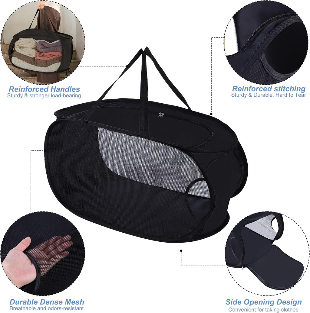 4 Pcs Mesh Popup Laundry Hamper, Opening Laundry Basket,Popup Laundry Basket with Durable Handles,Foldable Pop-up Mesh Hamper Dirty Clothes Basket for Clothes & Laundry-Home Organization