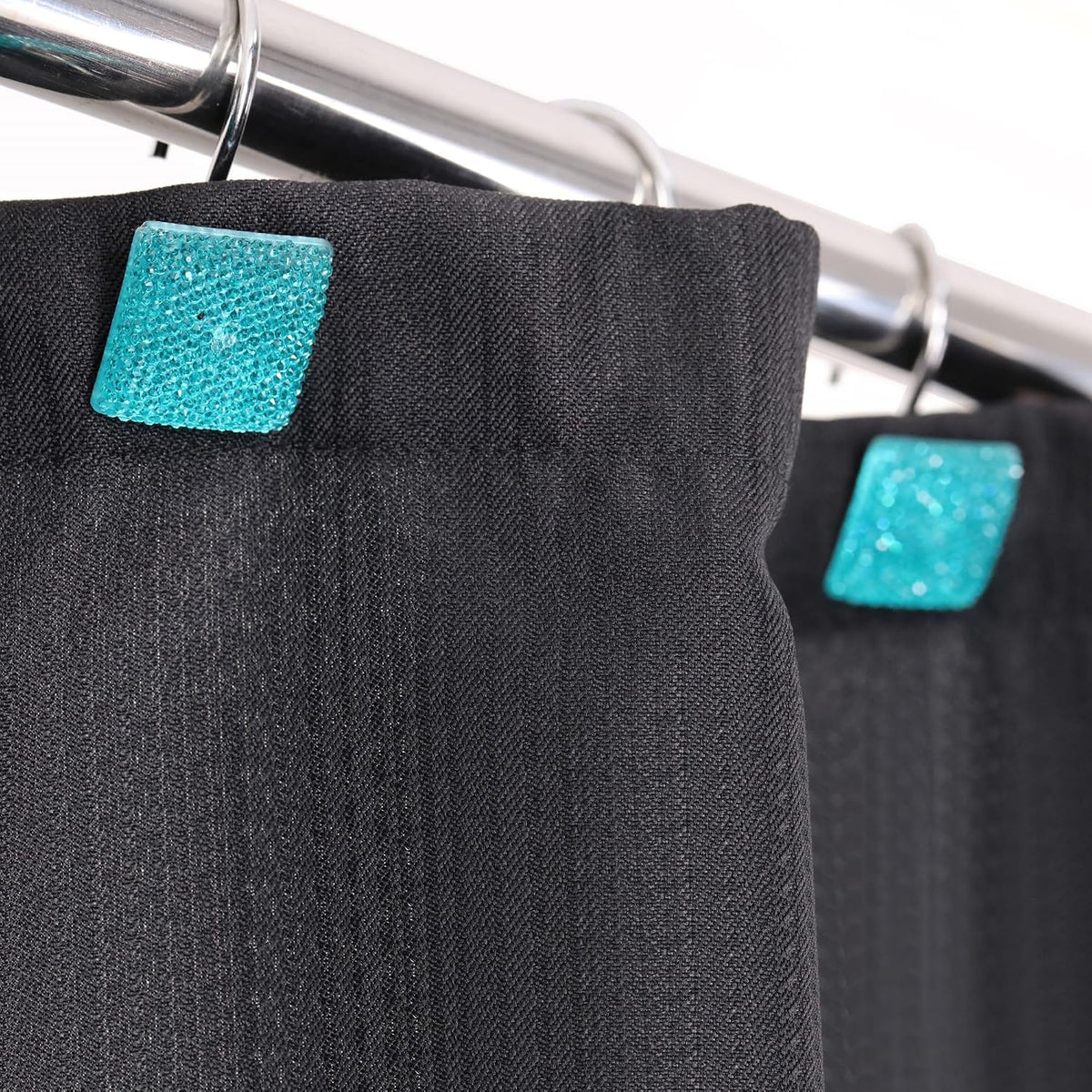 Teal Blue Bling Shower Curtain Hooks: Aqua Christmas Curtain Rings,12Pcs