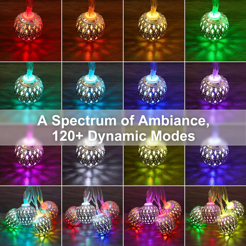 OMIKA 24 Colors Changing Globe String Light for Diwali Decor, 13ft 40 Silver Metal Balls LED Fairy Lights with Remote Timer Moroccan Orb Decorative Diwali Lights for Room Party Christmas Boho Décor