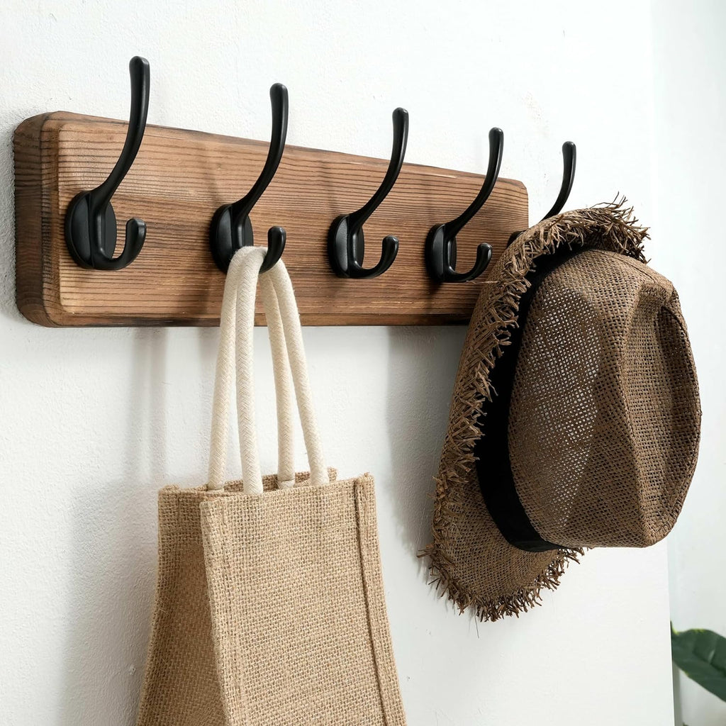 SKOLOO Rustic Coat Rack Wall Mount, 5 Hooks, 17 Inch, Solid Wood, Brown