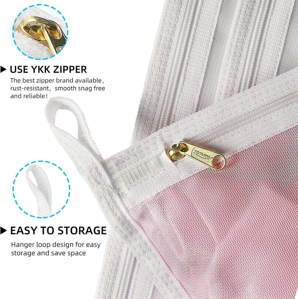 TENRAI Delicates Laundry Bags, Bra Fine Mesh Wash Bag for Underwear, Lingerie, Bra, Pantyhose, Socks, Use YKK Zipper, Have Hanger Loops, (White, 3 Large)