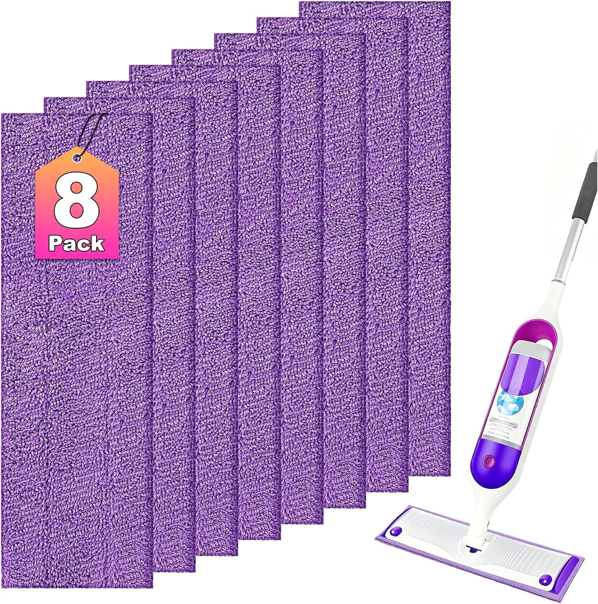 FIXSMITH Power Mop Pads Compatible with Swiffer Power Mop, 8 Pack Reusable PowerMop Refills for 13"-15" Spray Mops, Microfiber Household Replacement Pad for Floor Cleaning