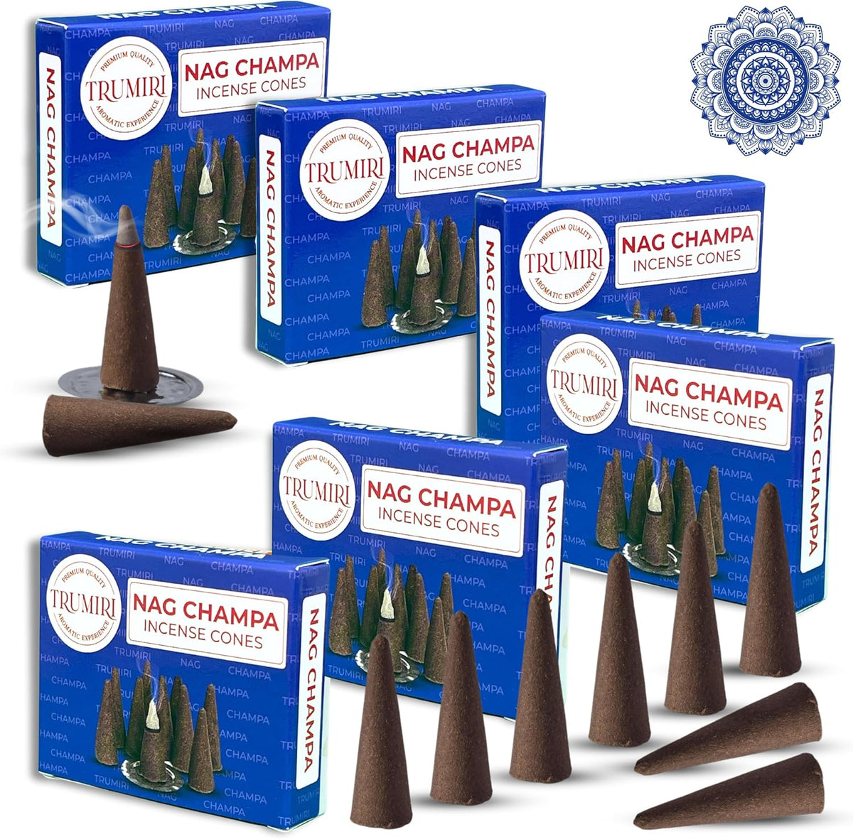 Nag Champa Incense Cones - Total 60 Cone Incense - Six Packs of 10 Insence Cones - Incense Cones Scented - Cone Incense Scents - Insense - Inscent