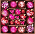 DecorbyHannah 21ct Valentines Pink Christmas Ornaments Set Tree Decorations
