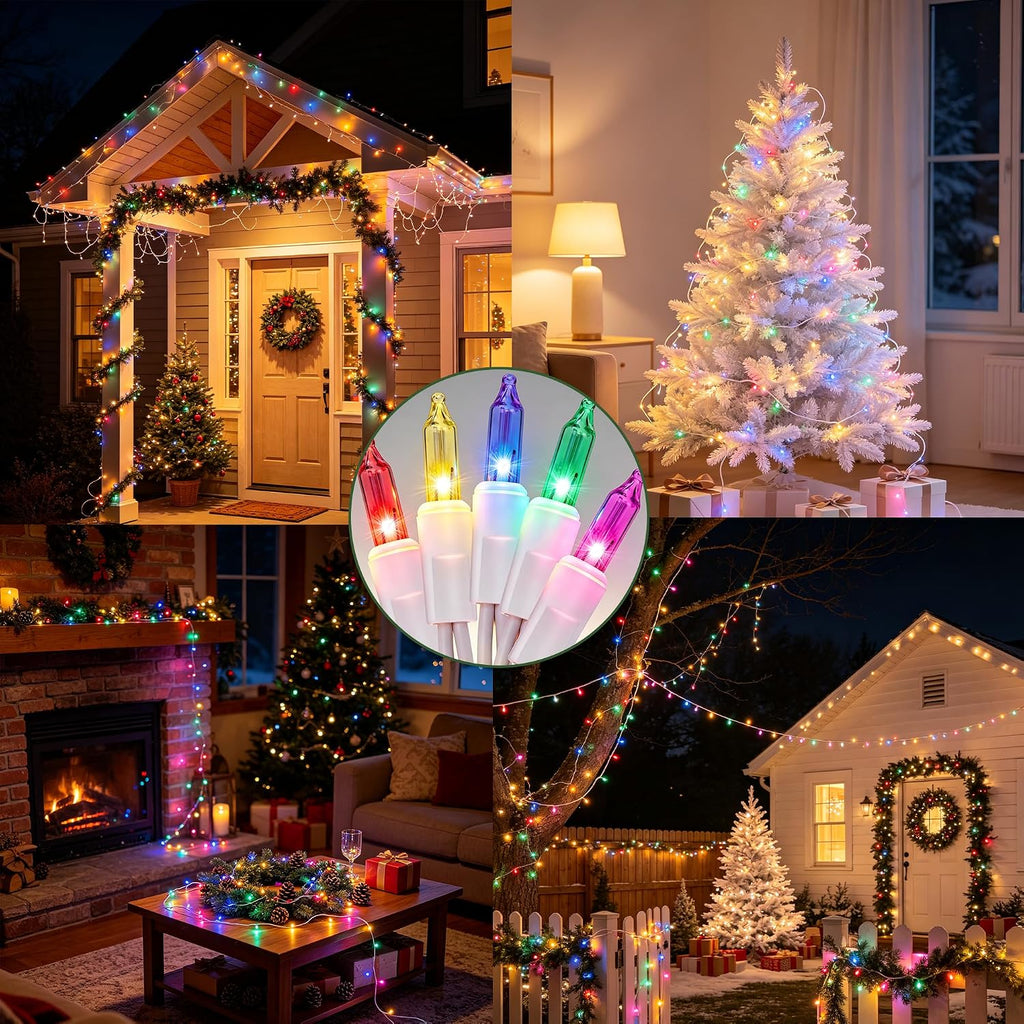 TW SHINE Christmas String Lights, 20FT 100 Count Incandescent White Wire Christmas Mini Lights, Waterproof Xmas String Lights for Outdoor Indoor Home Party Yard Decorations, Multi-Colored