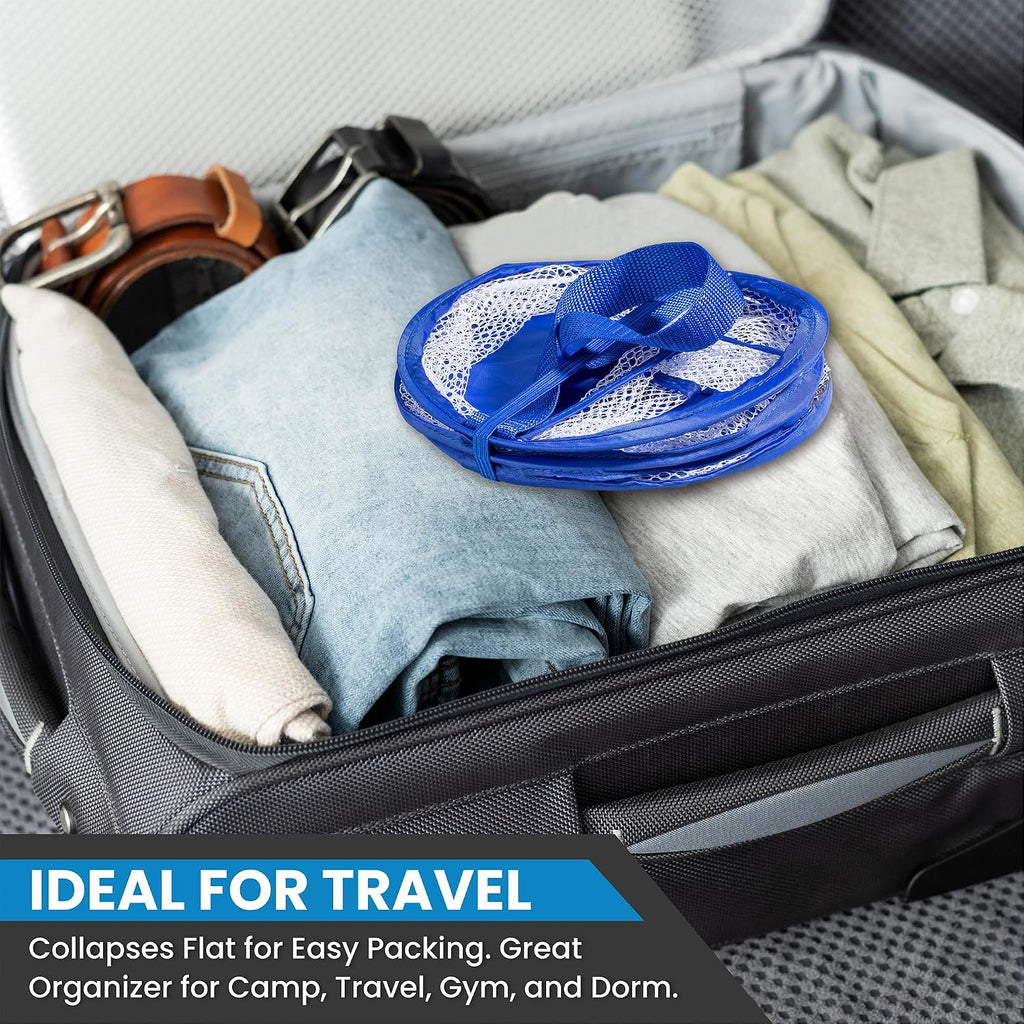 Handy Laundry Foldable Shower Caddy - Collapsible, Portable, Drainage Hole, Carry Handle, Large Compartments. Great Organizer for Camp, Travel, Gym, and Dorm (Blue) (Pack of 2)