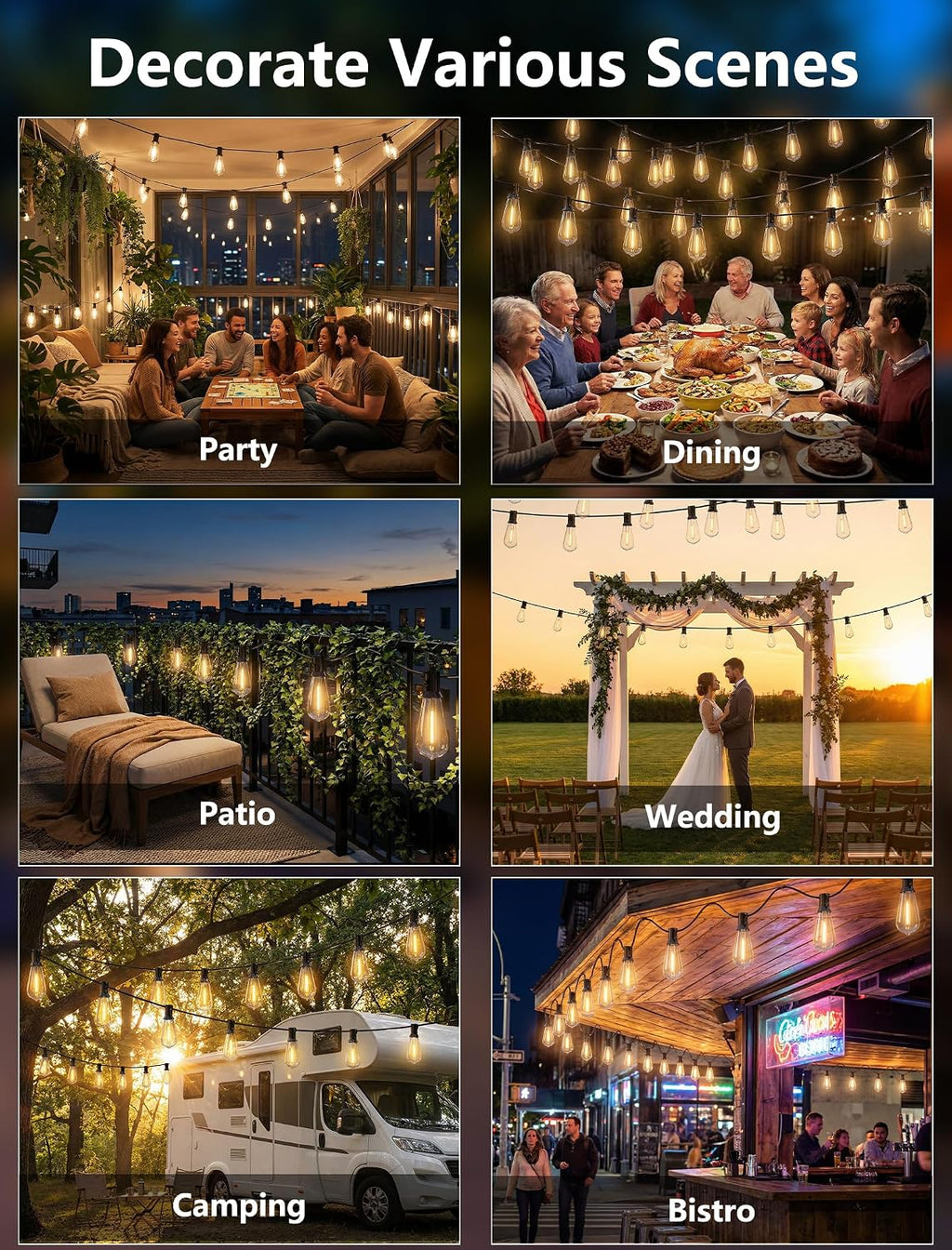 Oviejo 20Ft LED Outdoor String Lights with 22 ST40 LED Shatterproof Bulbs