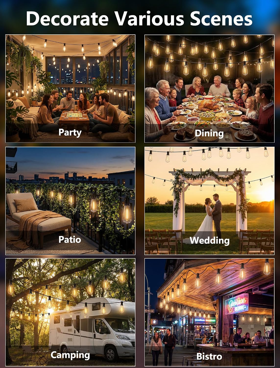 Oviejo 20Ft LED Outdoor String Lights with 22 ST40 LED Shatterproof Bulbs
