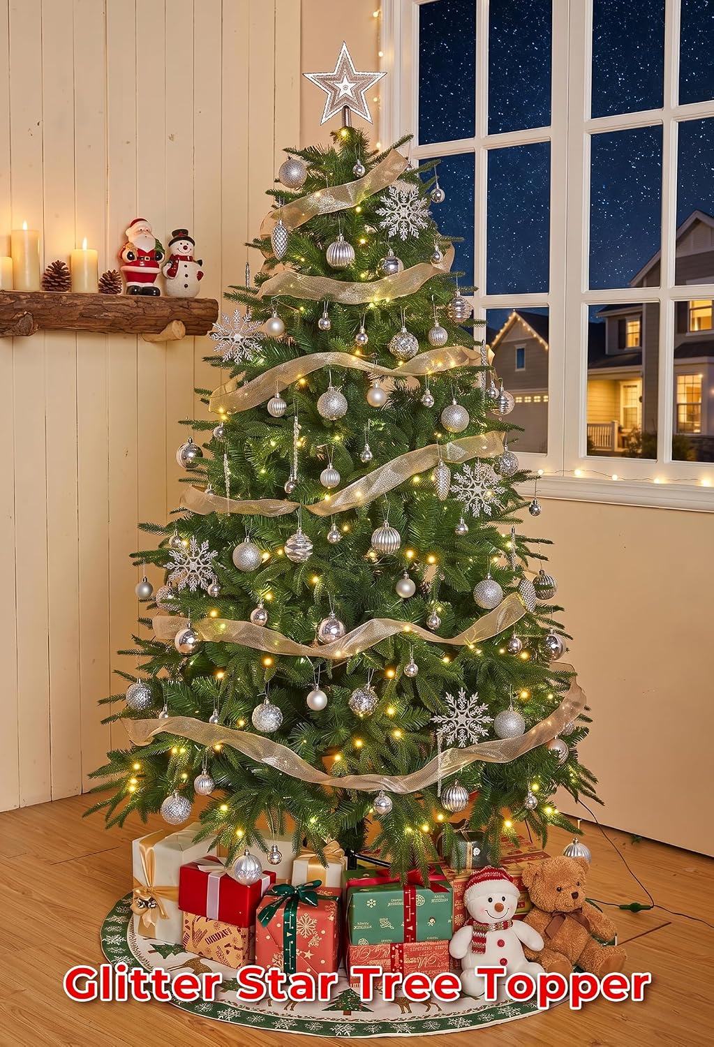 Brightown 100Pcs Christmas Tree Decorations Ornaments Set, Champagne Silver