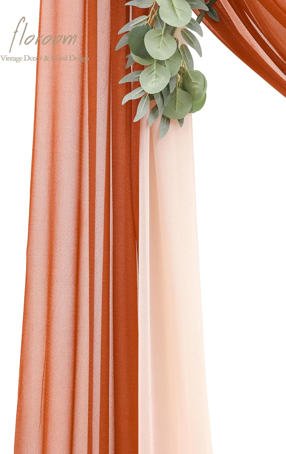 Floroom Arch Flowers with Drapes Kit (Pack of 4) - 2pcs Artificial Terracotta & Cream Floral Swag Arrangement with 2pcs Draping Fabric for Wedding Ceremony Arbor and Reception Backdrop Decoration