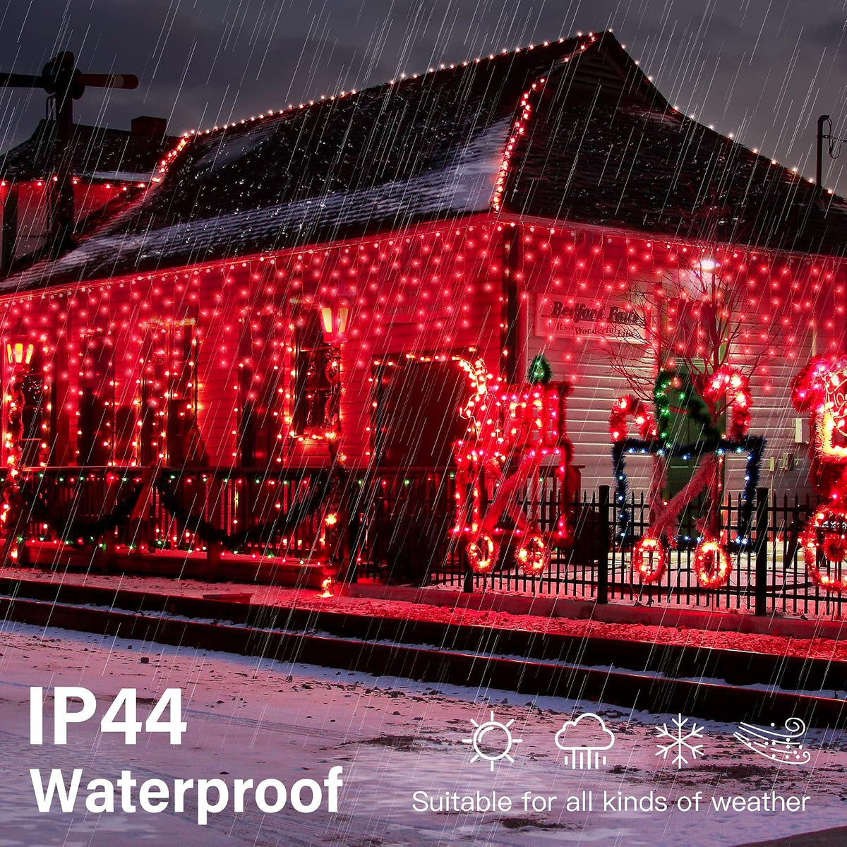 300 LED Red Icicle Lights,33FT Christmas Lights Outdoor