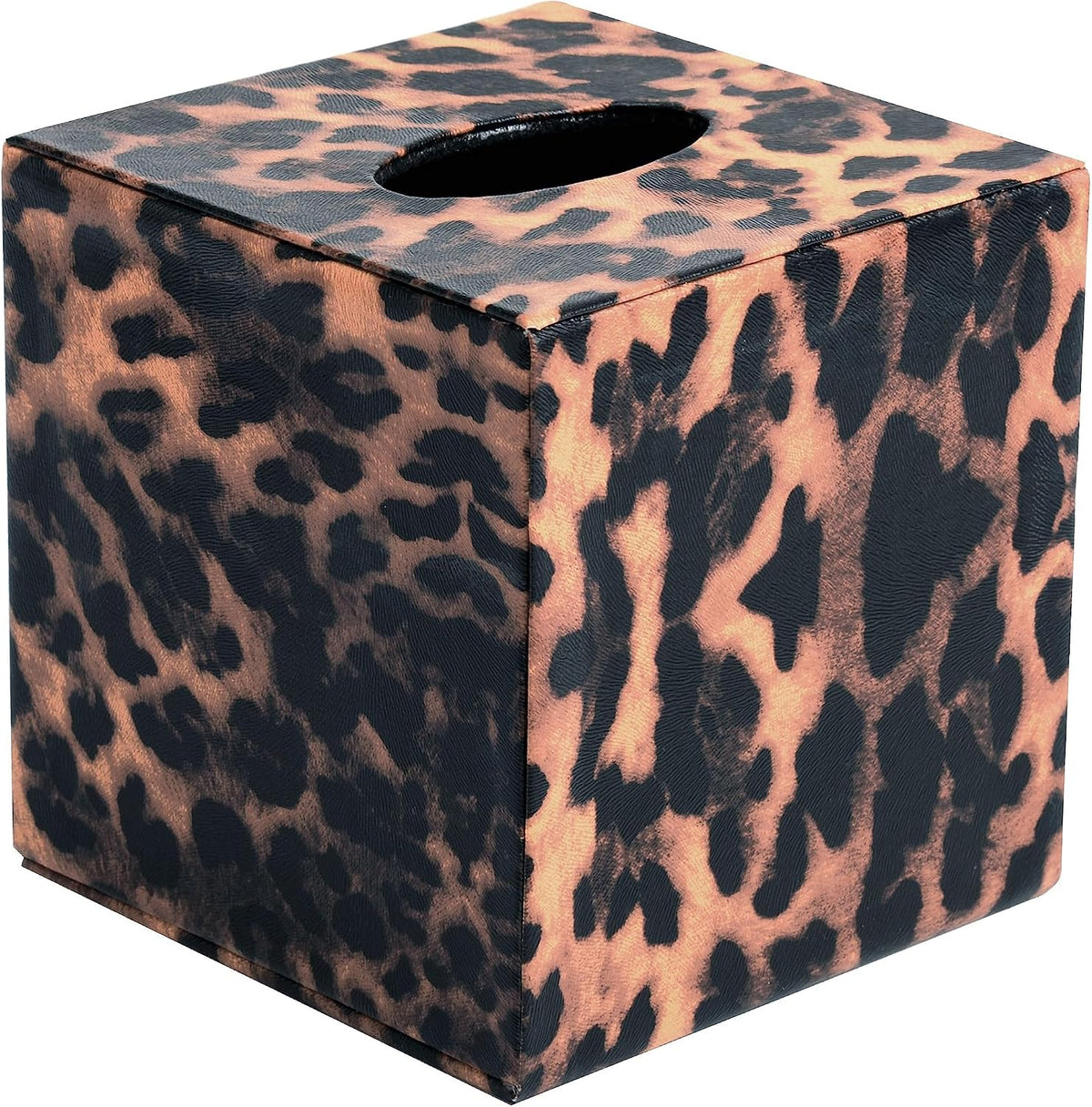 S Forever Home Decor Flower Pattern Faux Leather Tissue Box Cover (Square,Leopard)