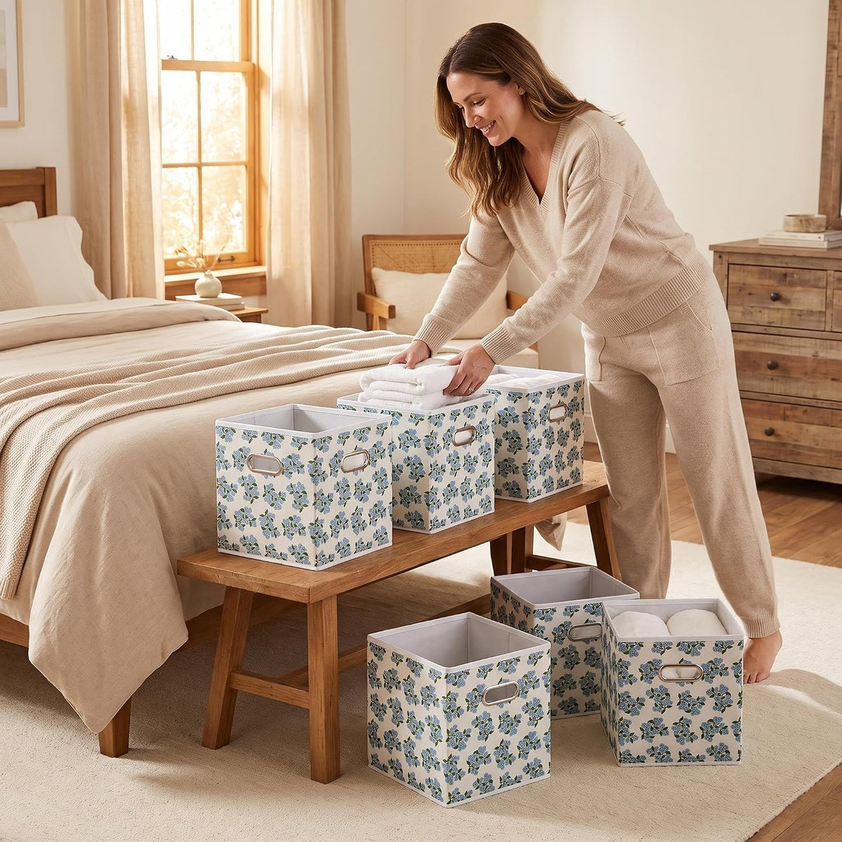 6pcs Collapsible Fabric Storage Cubes Organizer with Handles, Sturdy Storage Bins for Organization, 10.5" x 10.5" x 11"