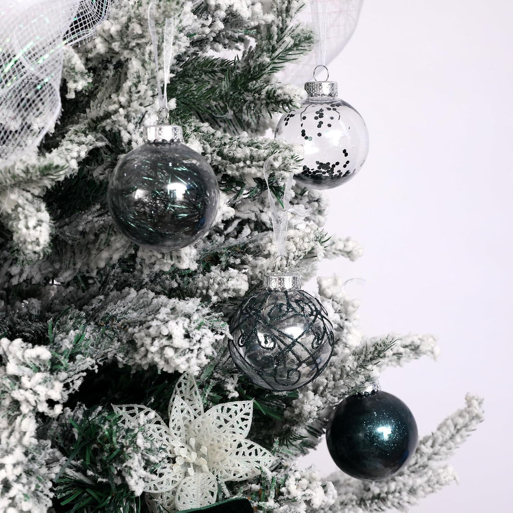 Wironlst Christmas Ball Ornaments Shatterproof Clear Large Plastic Hanging Ball Decorative Baubles Set with Stuffed Delicate Decorations (Multi-Siz, Dark Green)