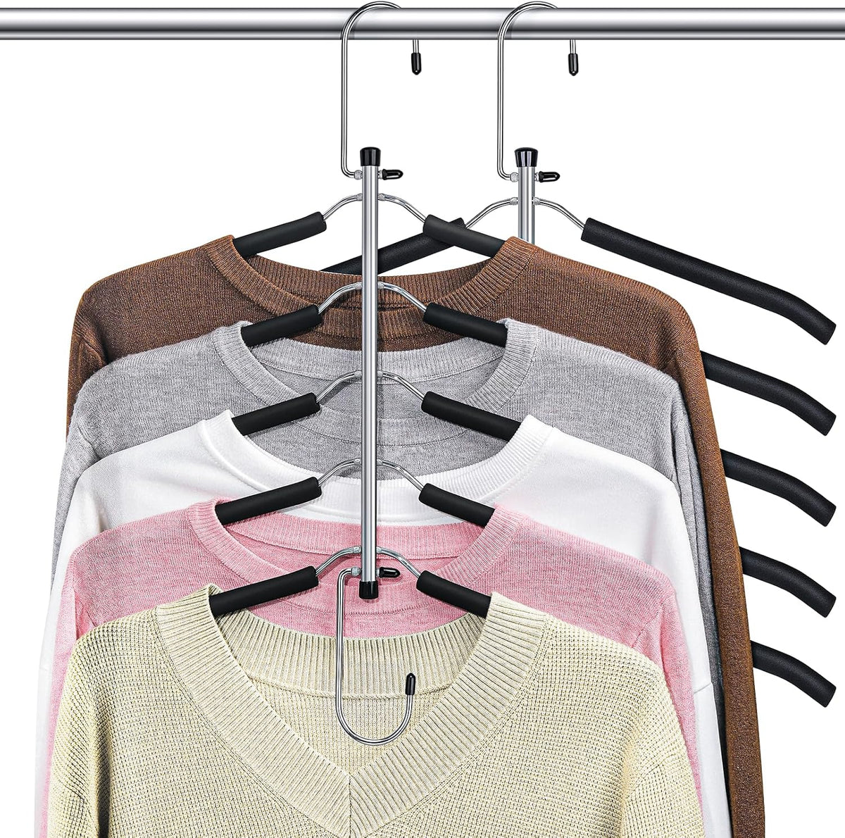 Space Saving Shirt Hanger 5 in 1 Non Slip Coat Hanger Black 2 Pack