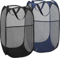 2 Pack Laundry Basket,Foldable Mesh Pop-up Laundry Hamper with Durable Handle,Easy to Open and Fold for Dorm, Laundry Room, Bedroom, RV (Black and blue)