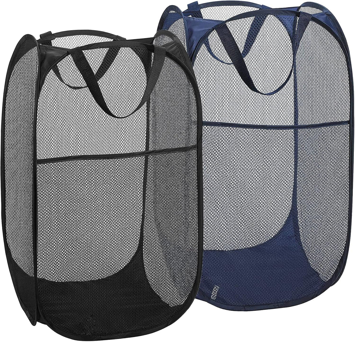 2 Pack Laundry Basket,Foldable Mesh Pop-up Laundry Hamper with Durable Handle,Easy to Open and Fold for Dorm, Laundry Room, Bedroom, RV (Black and blue)