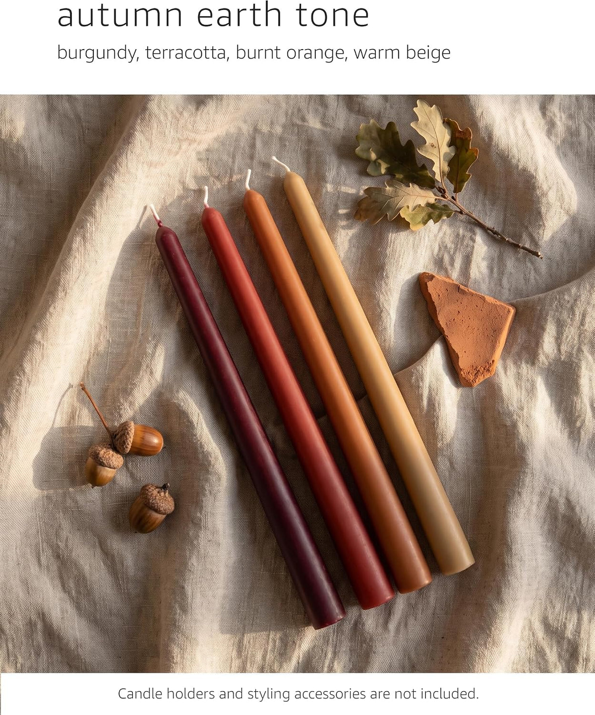 10" Classic Taper Candles, Autumn Earth Tone, 4-Pack, Burgundy, Terracotta, Burnt Orange and Warm Beige, 7-8 Hours Long Burning, Unscented Tall Candlesticks
