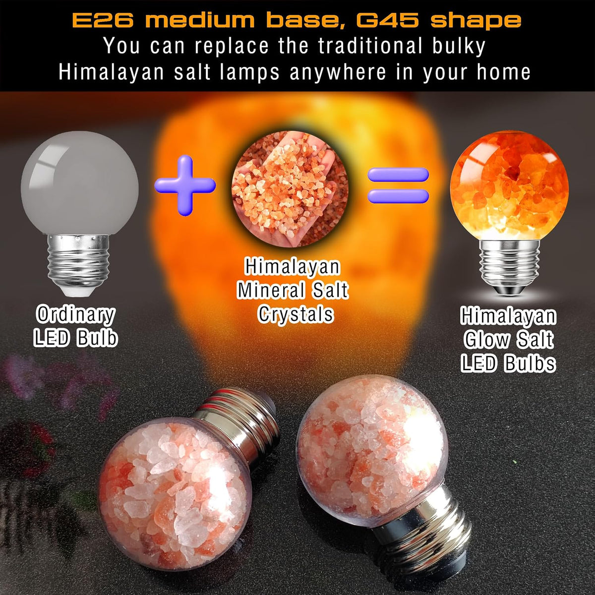 Himalayan Salt Lamp LED Light Bulbs, 3W Warm Amber Light Bulb 2200k, 2pack