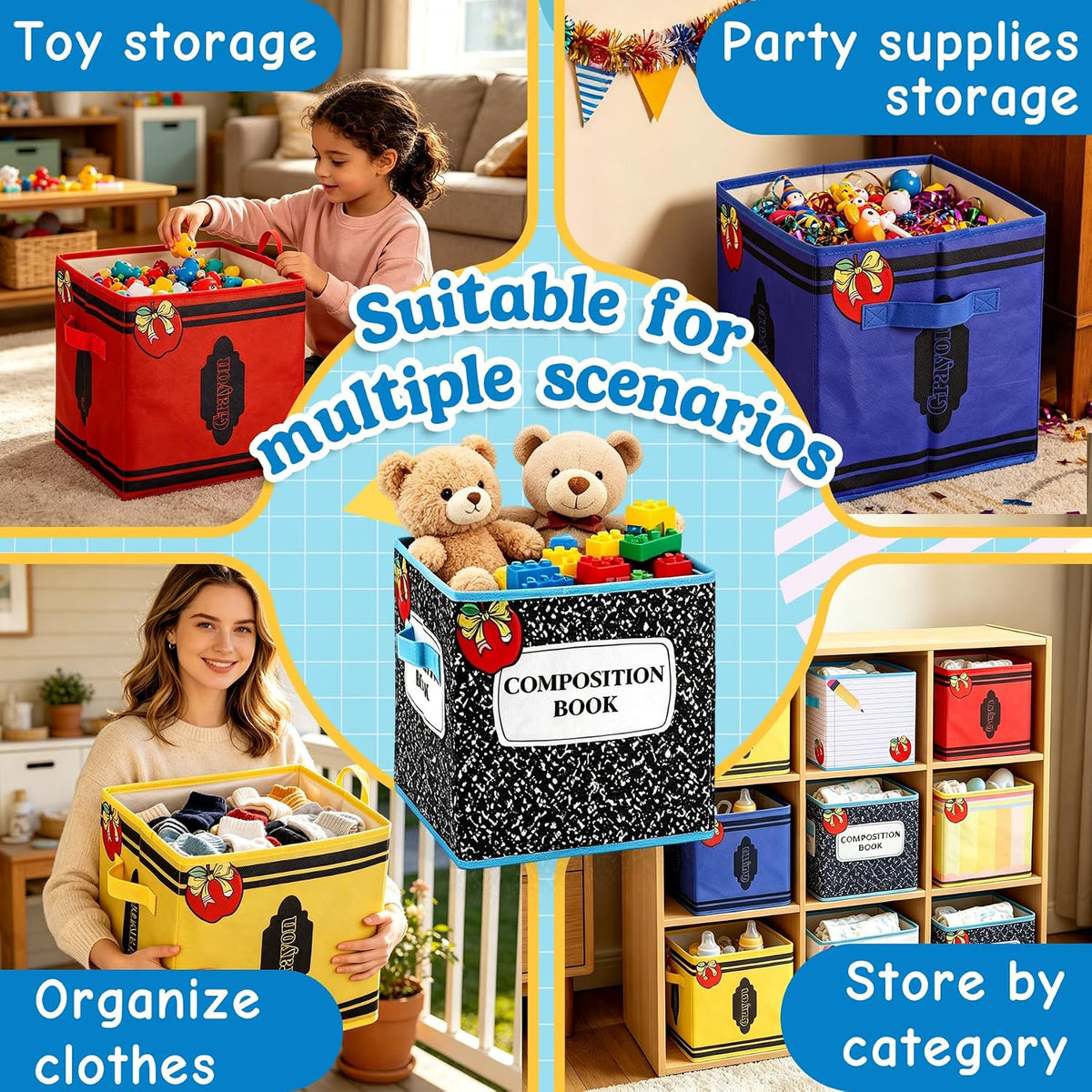 HUISUYTON 6 Pcs 11in Classroom Storage Bins,Fabric Storage Bins with Handle